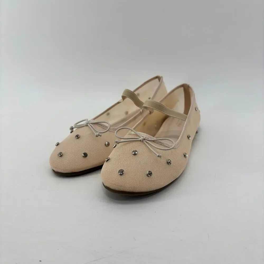 Project Cloud Amity Nude Rhinestone Ballet Flats Mesh Bow Glam
